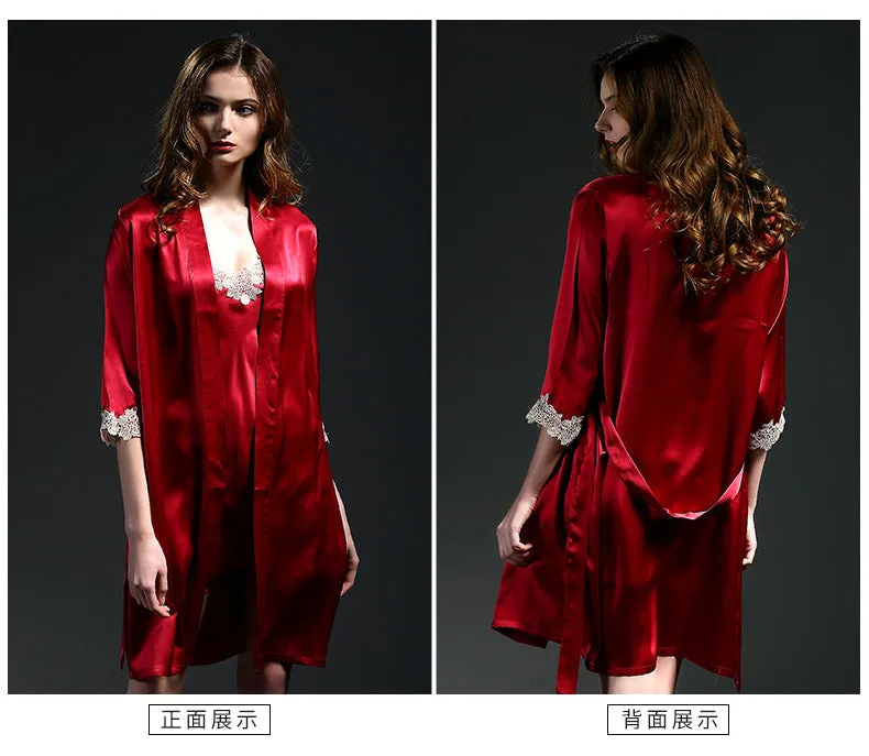 VenusFox Luxury Pure Silk Pyjamas 100% Mulberry Silk Pajamas Kimono & Robe  Sleepwear Female Real Silk Sleepwear Homewear Women