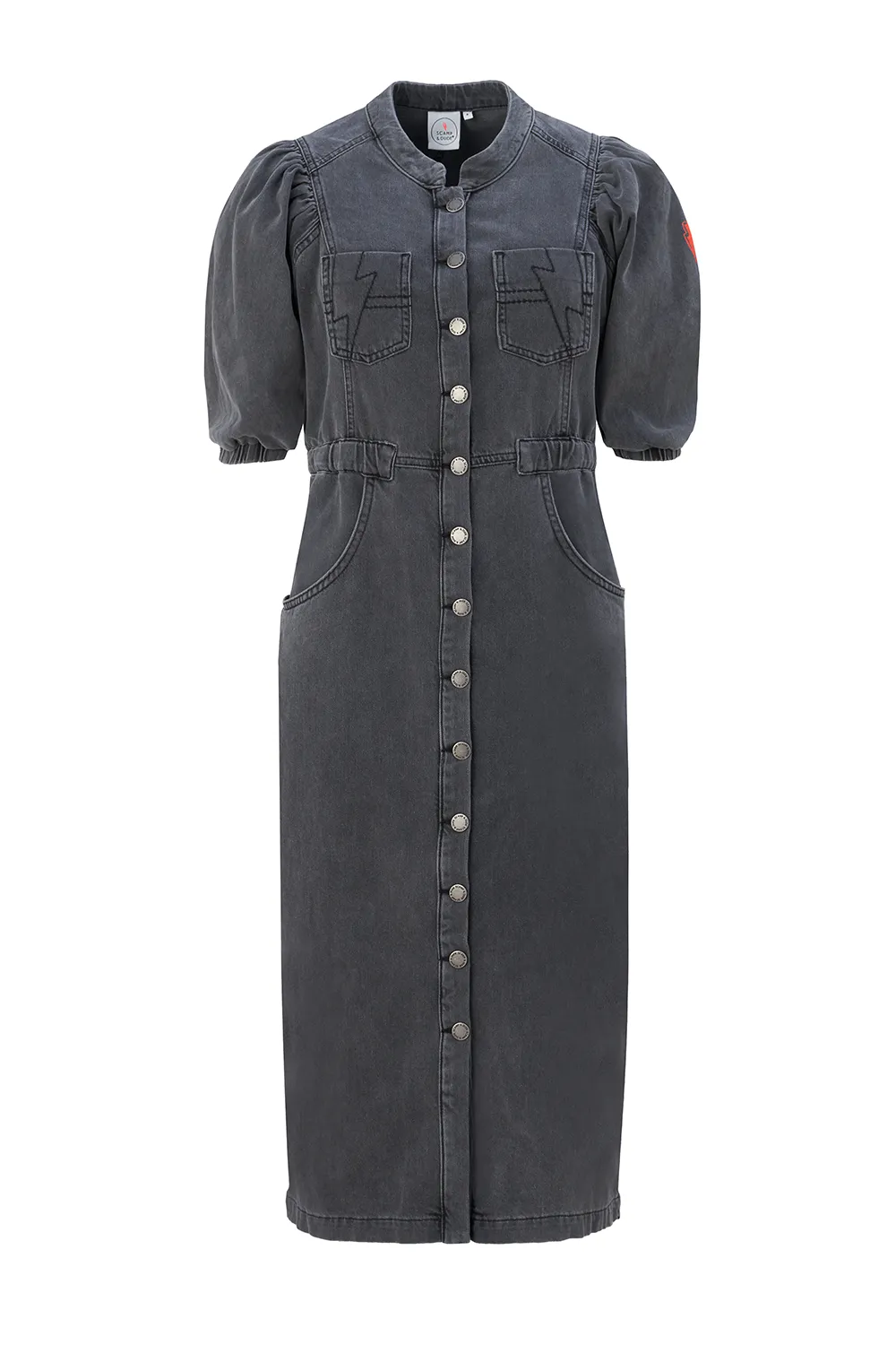 Washed Black Elastic Waist Denim Dress