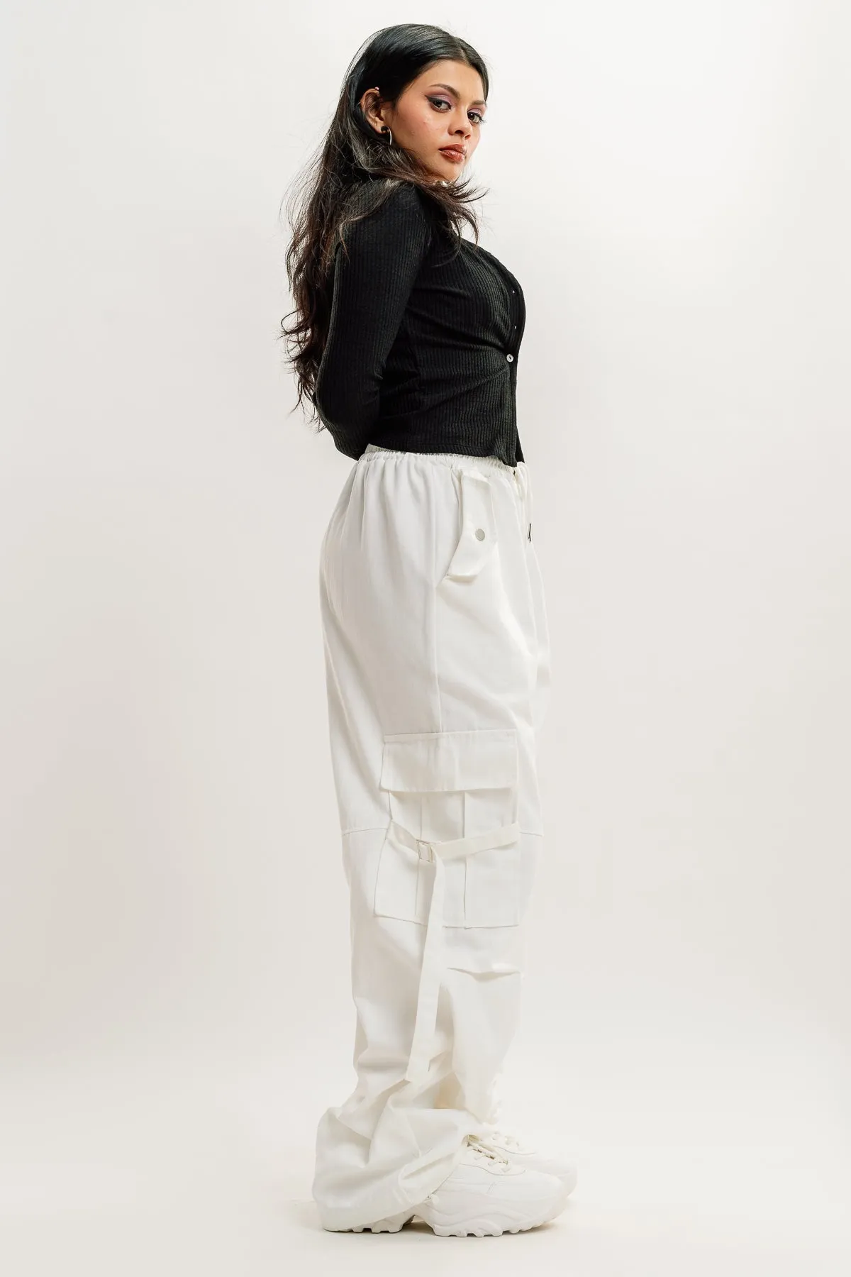 White Drawstring Cargo Pant