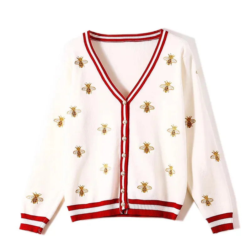 Women Bee-Embroidered Cardigan