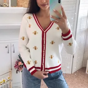 Women Bee-Embroidered Cardigan