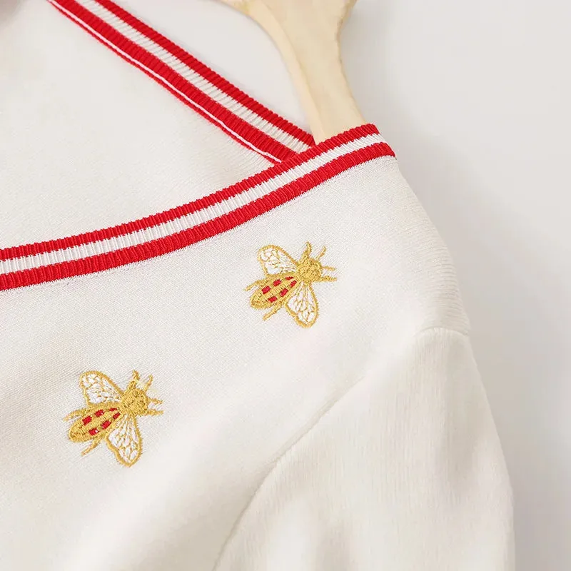 Women Bee-Embroidered Cardigan