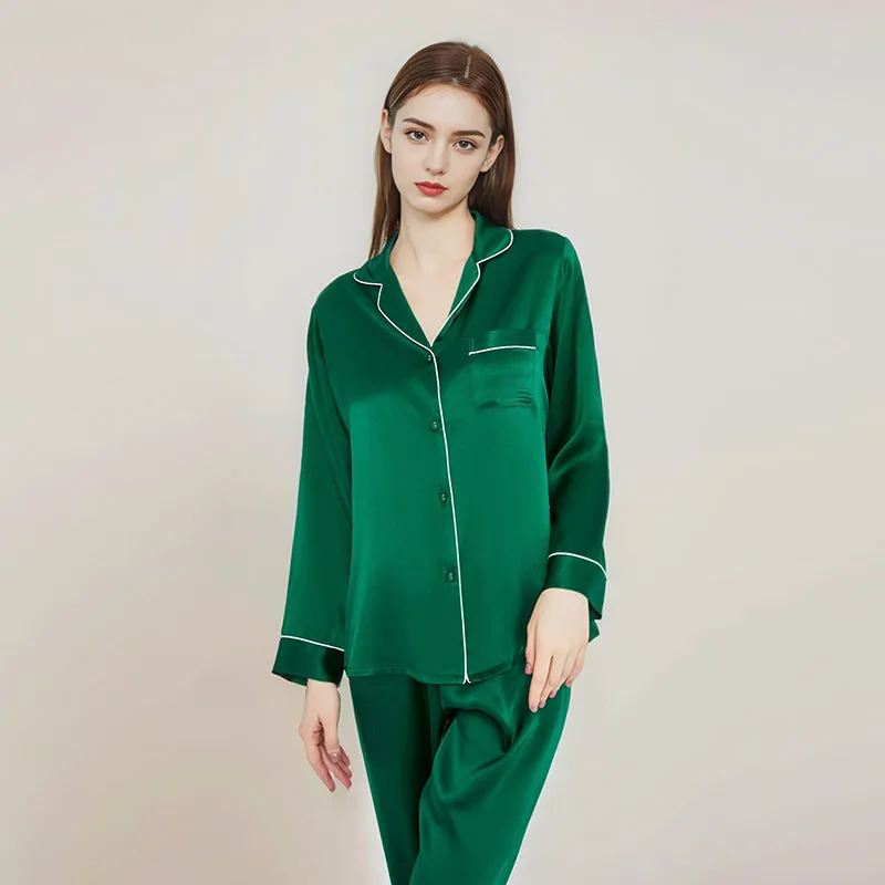 Women Silk pyjamas Long Sleeves pure Silk Sleepwear Set