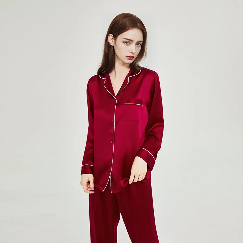 Women Silk pyjamas Long Sleeves pure Silk Sleepwear Set