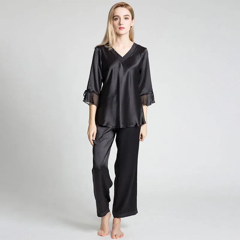 Women's 100% Silk Pajama Set Luxury Half-sleeved Silk Pajama Set For Women