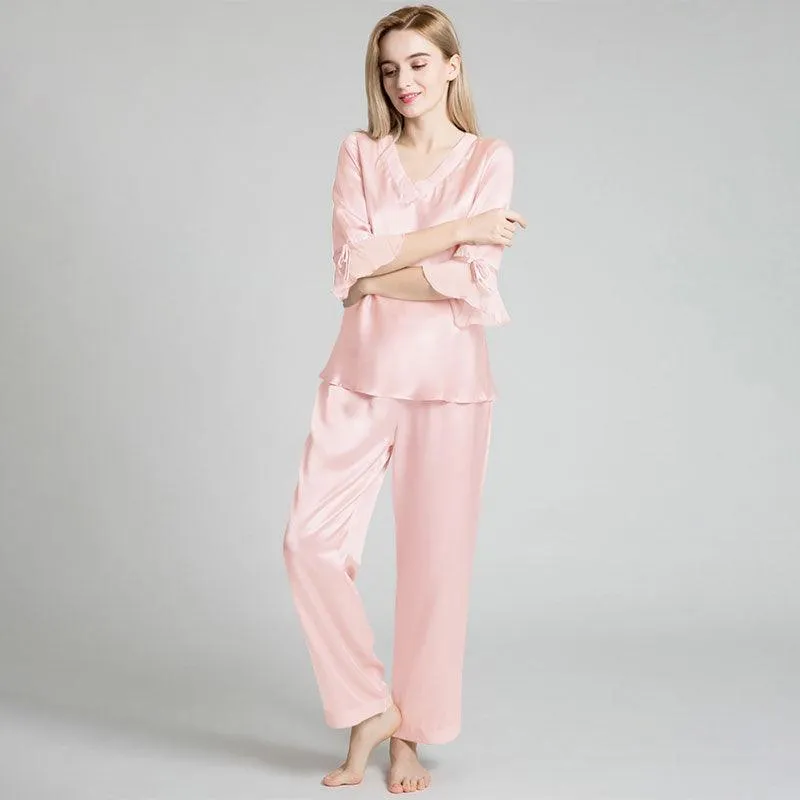 Women's 100% Silk Pajama Set Luxury Half-sleeved Silk Pajama Set For Women