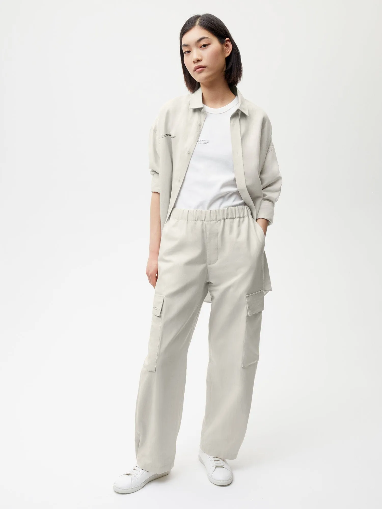 Womens Organic Cotton Linen Cargo Pants—limestone