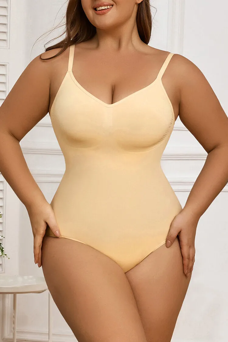 Women's V Neck Thong Bodysuit Seamless Tummy Control One Piece Shapewear