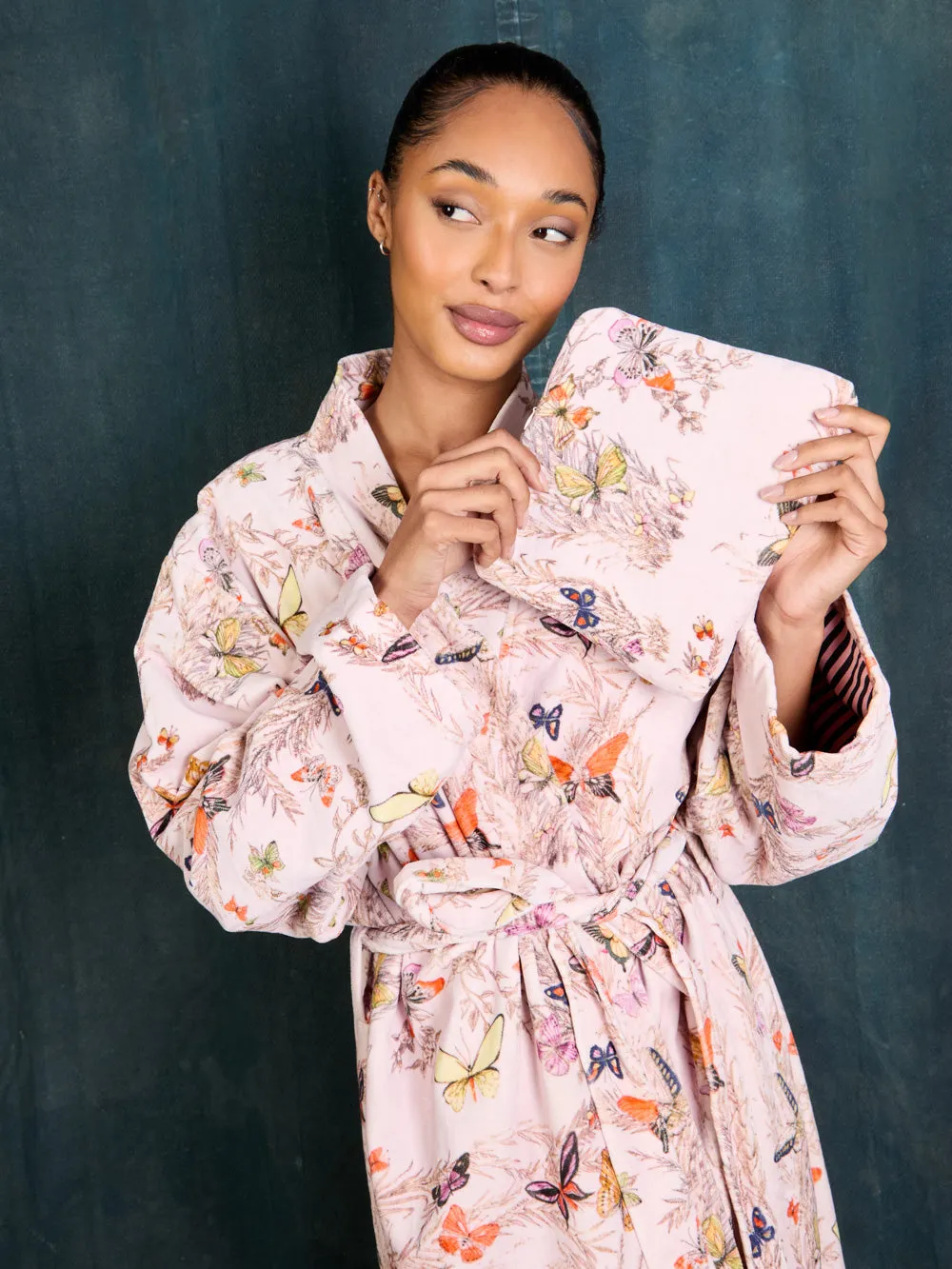 Womens Velvet Robe Pink Evening Flutters