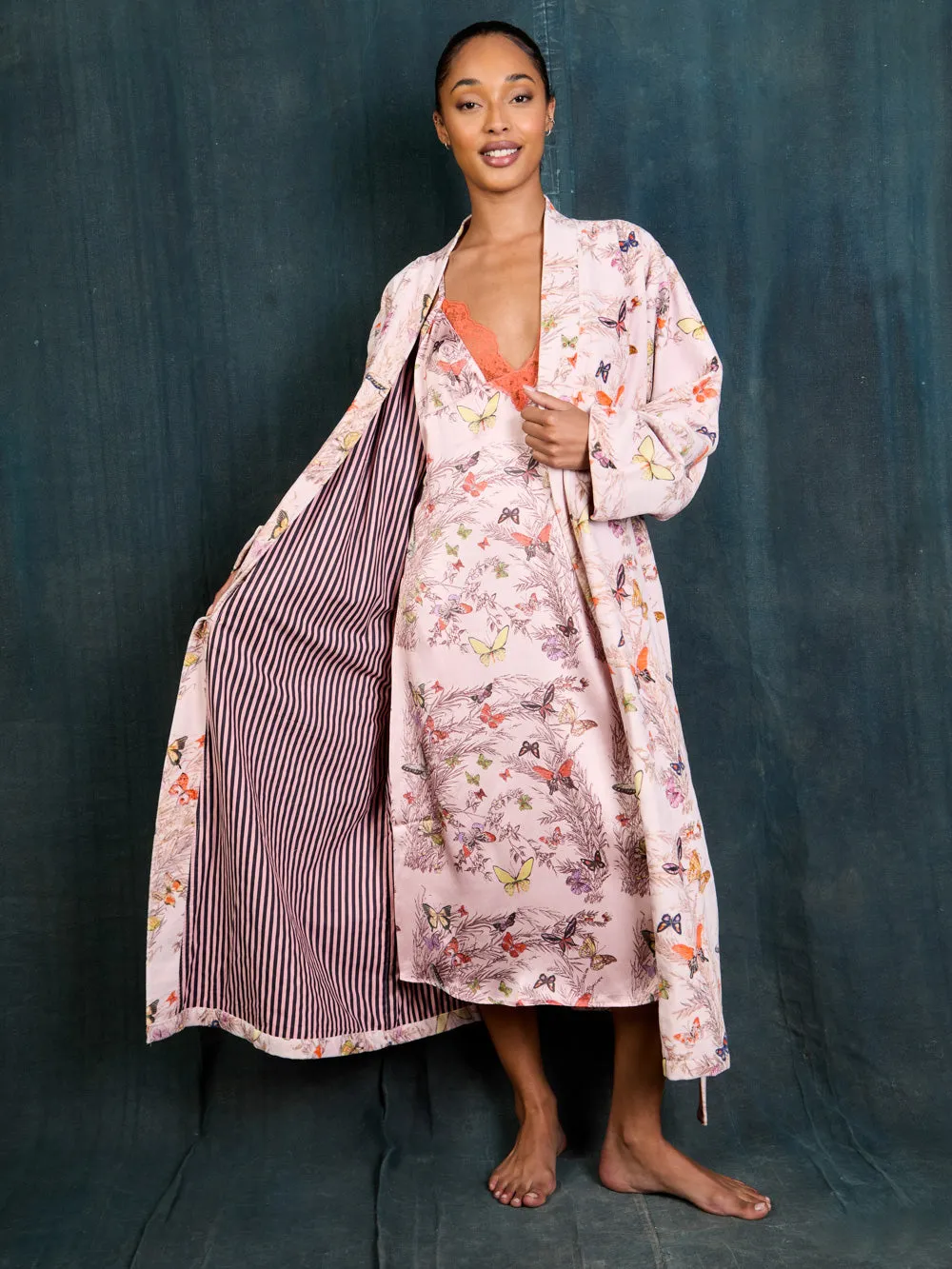 Womens Velvet Robe Pink Evening Flutters