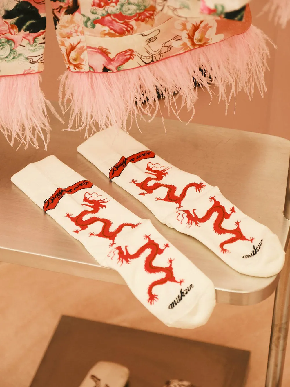 WS Rose Red/ Pink Velvet Turkey Feather Pajamas Socks