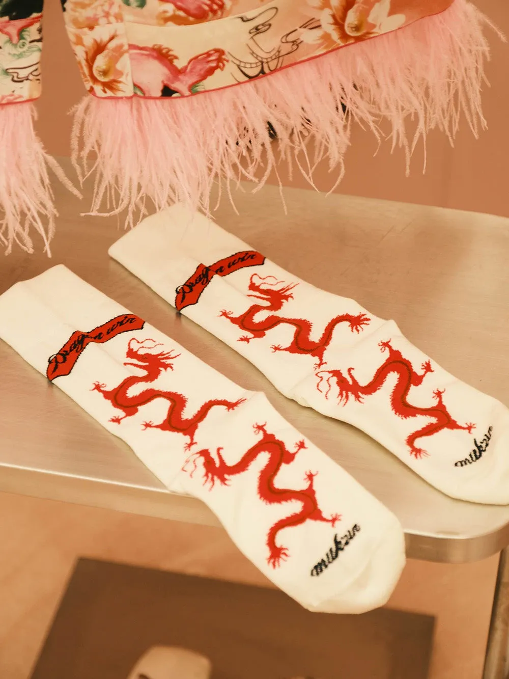 WS Rose Red/ Pink Velvet Turkey Feather Pajamas Socks