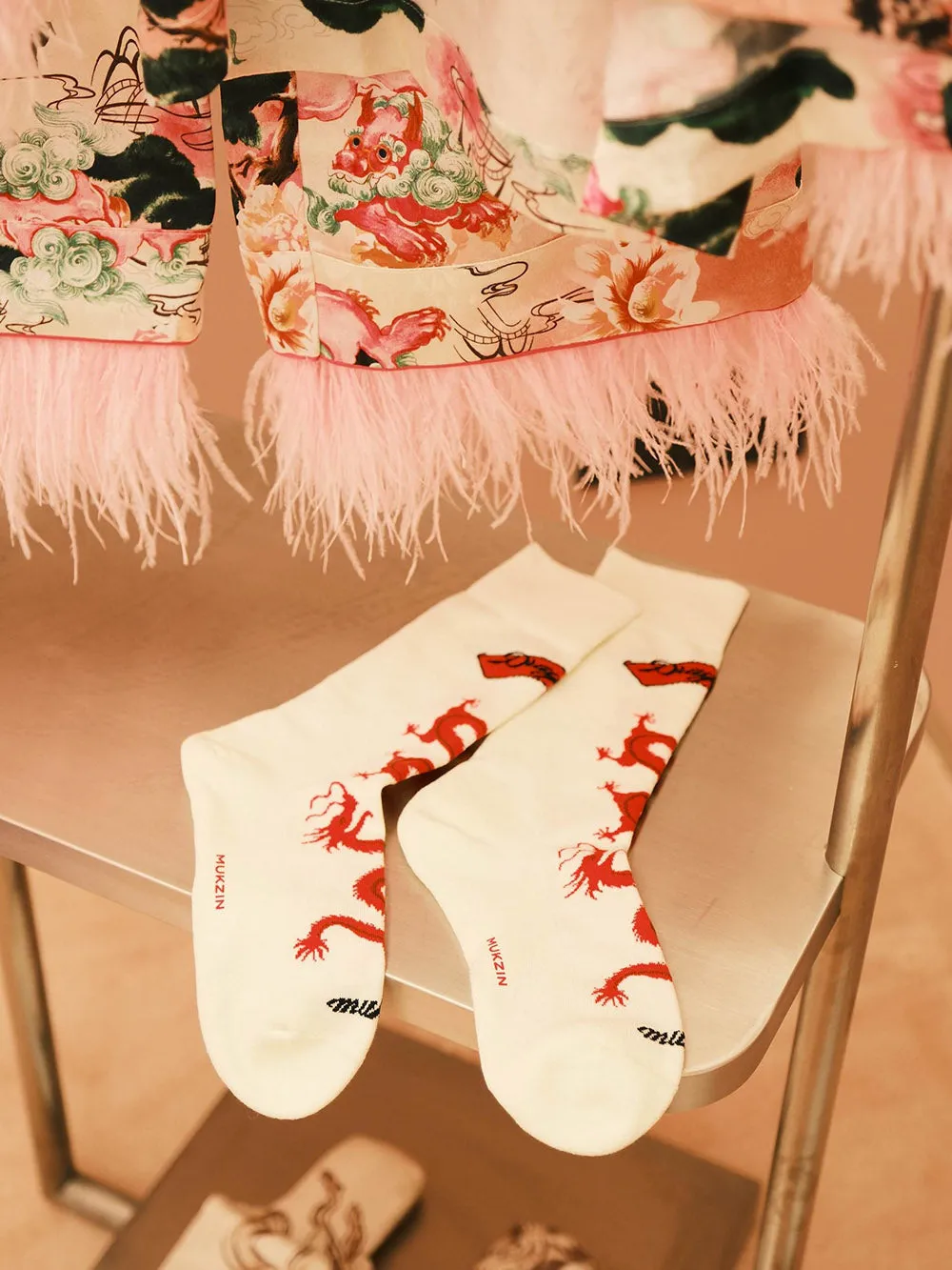 WS Rose Red/ Pink Velvet Turkey Feather Pajamas Socks