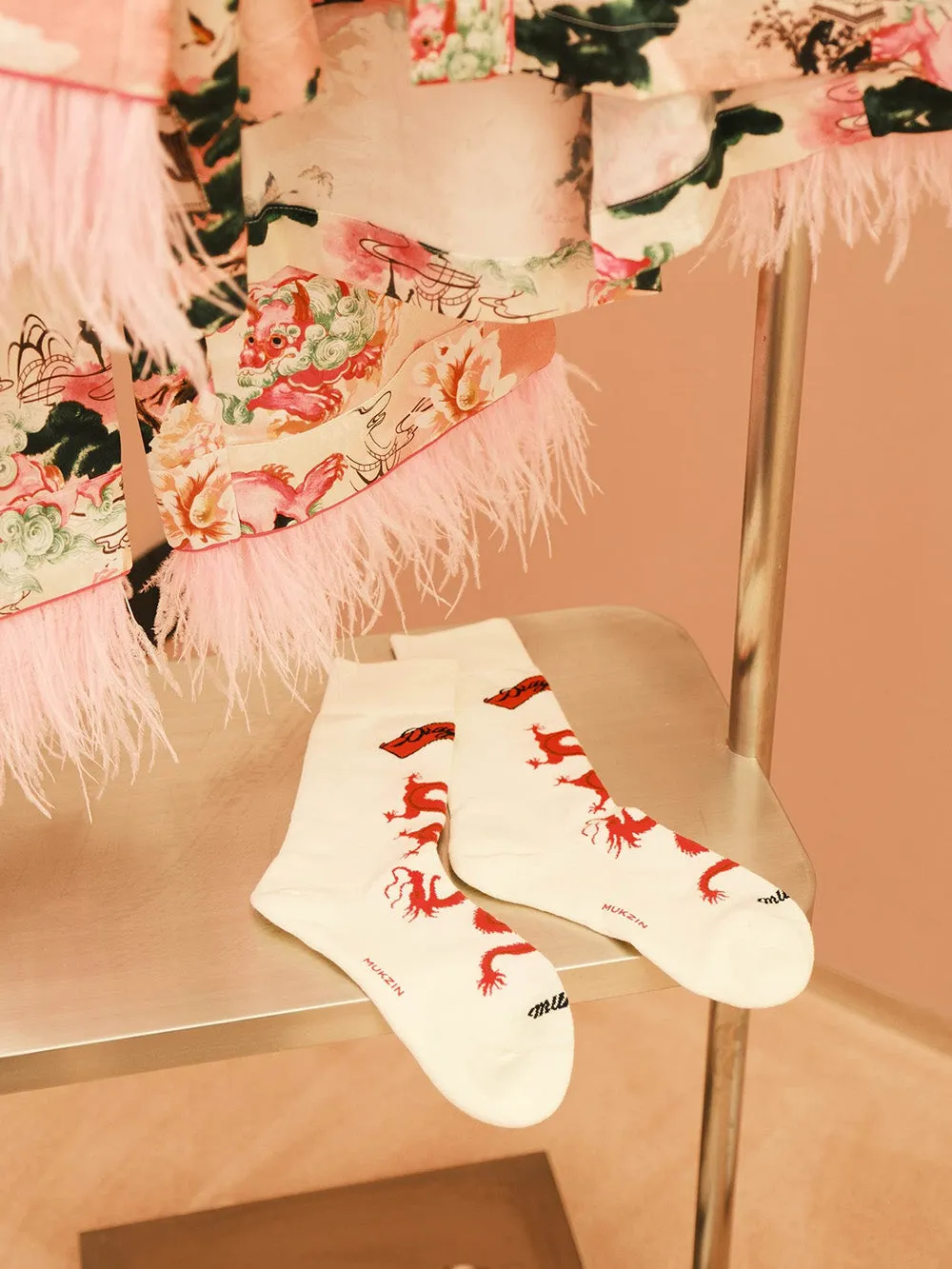 WS Rose Red/ Pink Velvet Turkey Feather Pajamas Socks