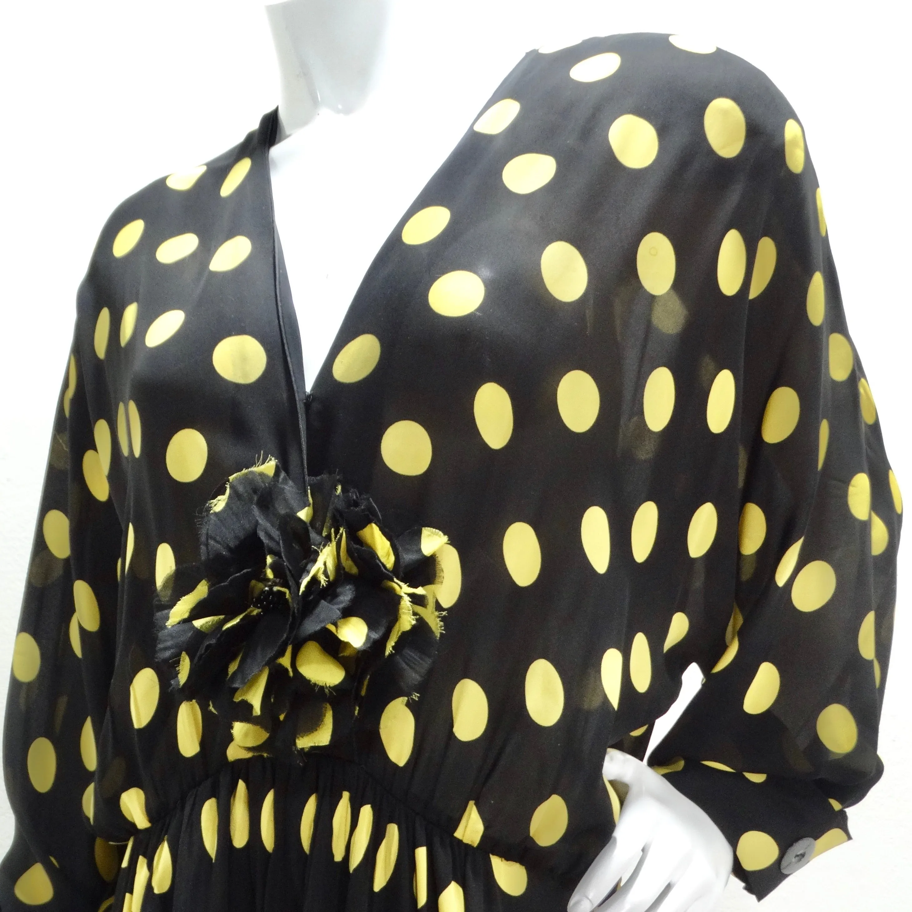 Yves Saint Laurent 1980s Polka Dot Dress & Brooch Set