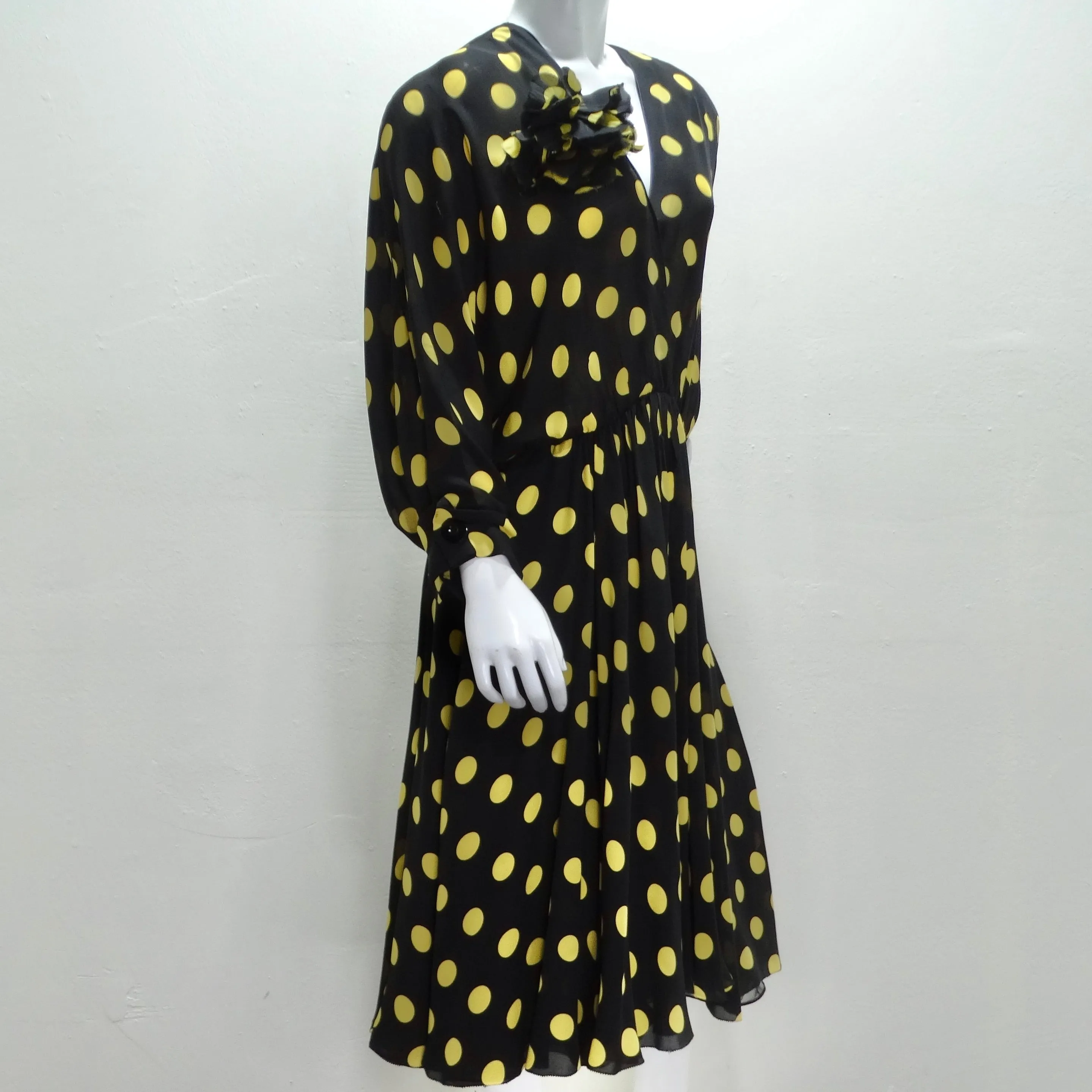 Yves Saint Laurent 1980s Polka Dot Dress & Brooch Set