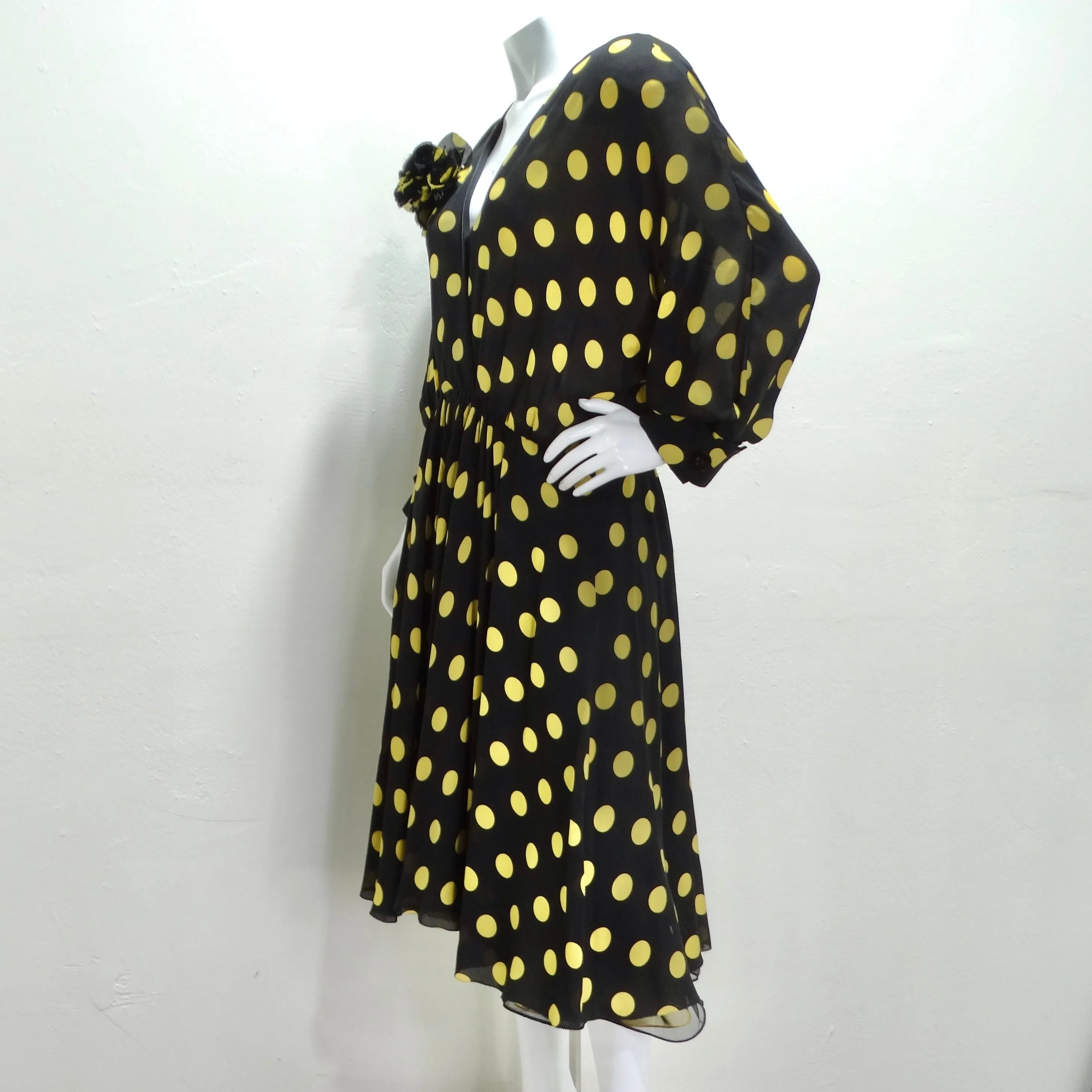 Yves Saint Laurent 1980s Polka Dot Dress & Brooch Set